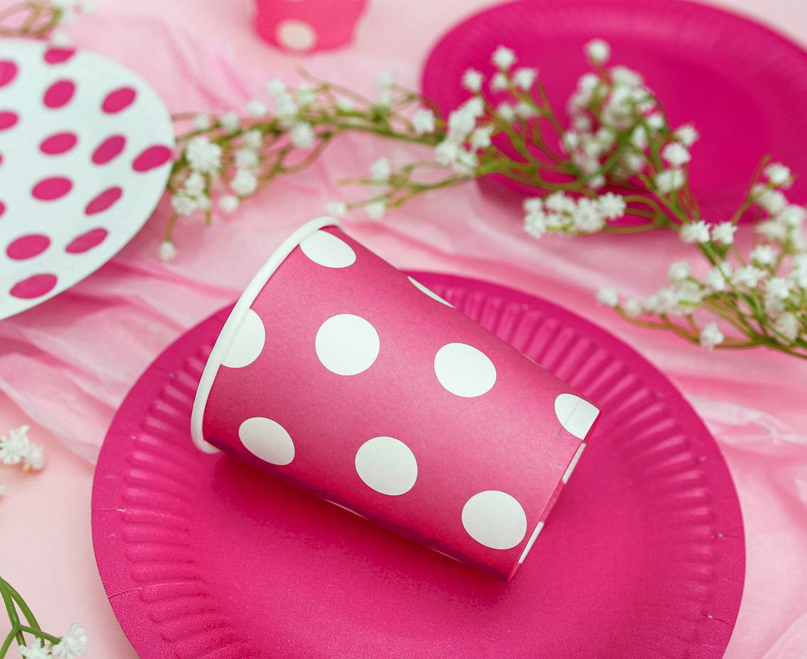 Paper Cups Polka Dots, magenta, 270 ml /  6 pcs